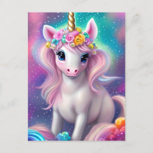 Färgrik Fantasi Kawaii Enhörning Vykort