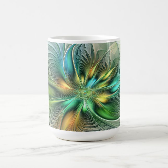 Färgrik Fantasi Modern Abstrakt Blomma Fraktal Kaffemugg (Center)