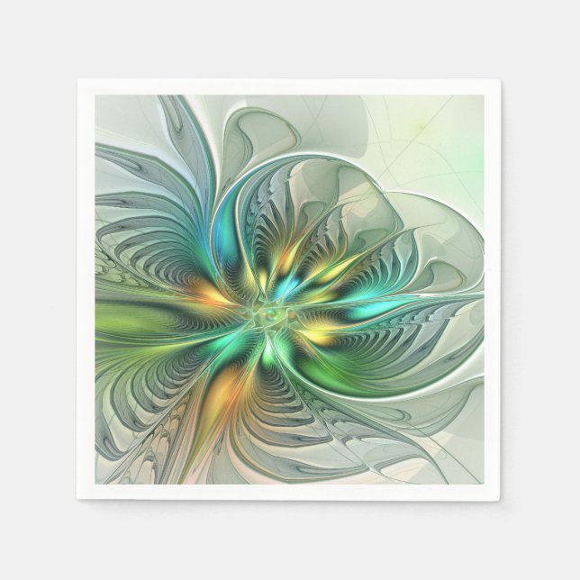 Färgrik Fantasi Modern Abstrakt Blomma Fraktal Pappersservett (Framsidan)