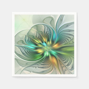 Färgrik Fantasi Modern Abstrakt Blomma Fraktal Pappersservett