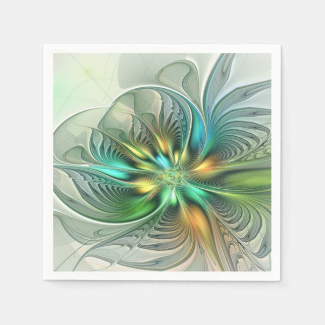 Färgrik Fantasi Modern Abstrakt Blomma Fraktal Pappersservett (Framsidan)