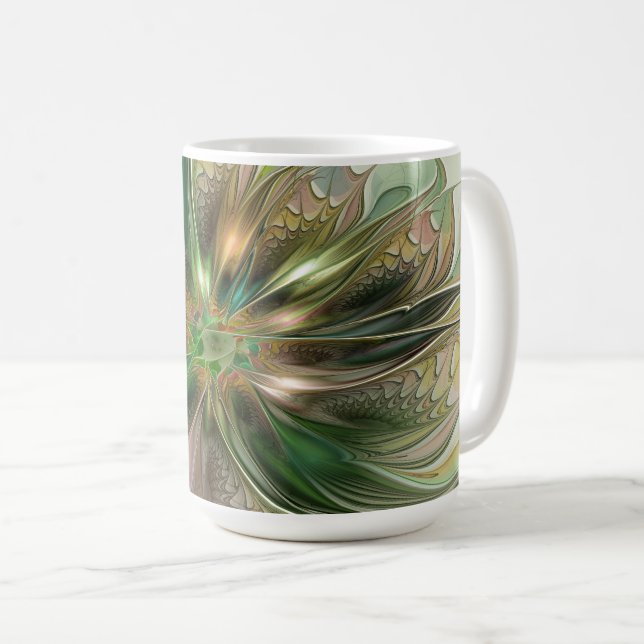 Färgrik Fantasi Modern Abstrakt Fraktal Blomma Kaffemugg (Framsida höger)