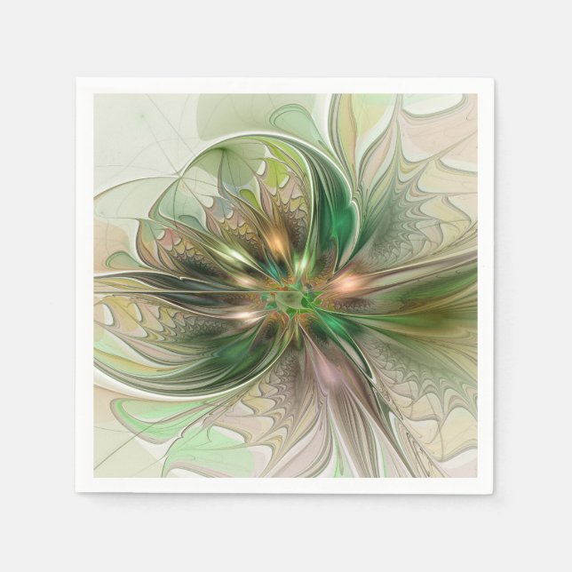 Färgrik Fantasi Modern Abstrakt Fraktal Blomma Pappersservett (Framsidan)