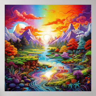 Färgrik Fantasi Psykedelisk Surreal Land Poster