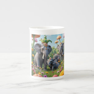Färgrik fantasifull elefantmugg benporslin mugg
