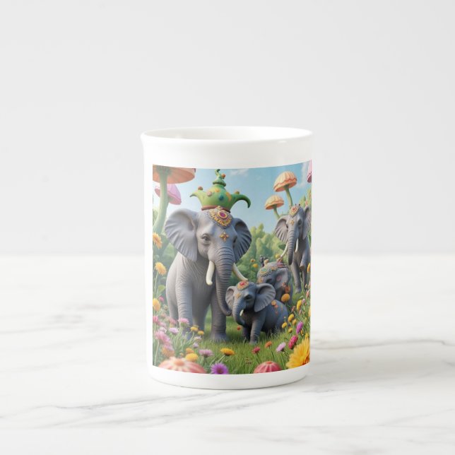 Färgrik fantasifull elefantmugg benporslin mugg (Framsidan)
