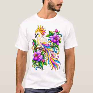 Färgrik fantasipapegoja med tropiska blommor t shirt