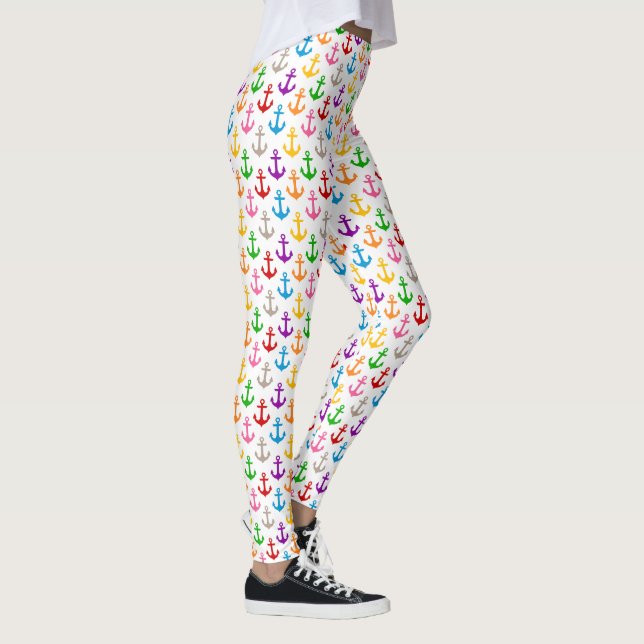 Färgrik fartygsankardesign vit  leggings (Höger)