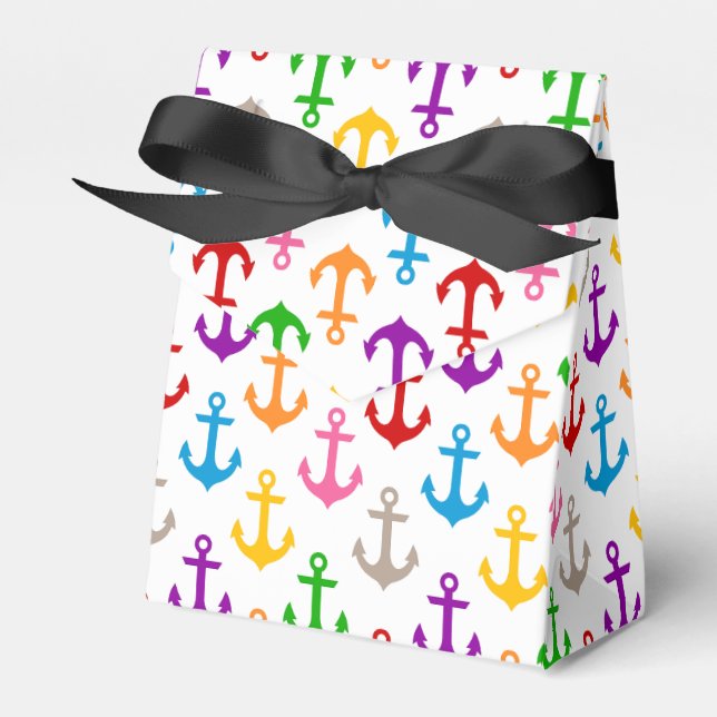 Färgrik fartygsankardesign vit  presentaskar (Framsidan Sidan)