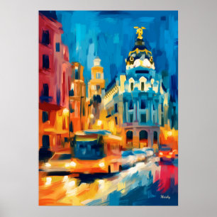 Färgrik Fauvistisk Madrid Gran Via Konst Poster