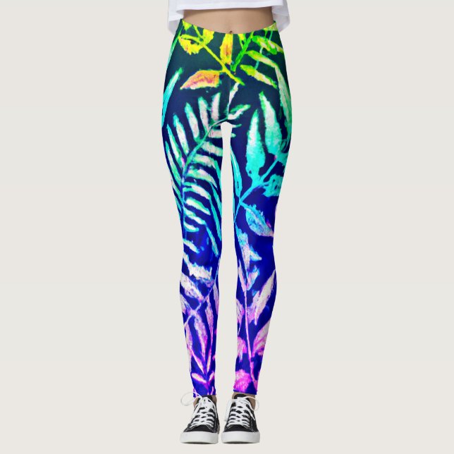 Färgrik Fernmönster Leggings (Framsida)