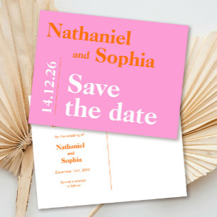 Färgrik fet rosa orange typografi spara datumet vykort