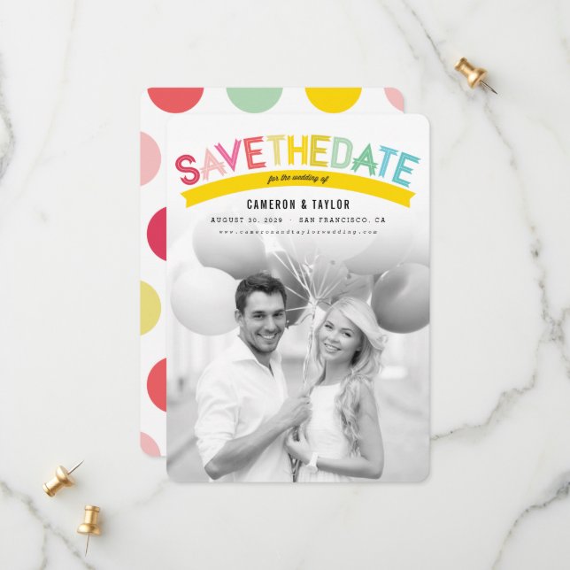 Färgrik Fet Text Modern Sommar Regnbåge Foto Spara Datumet (Fram/Back In Situ)