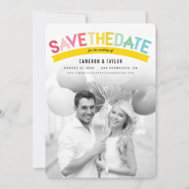 Färgrik Fet Text Modern Sommar Regnbåge Foto Spara Datumet