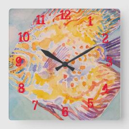 Färgrik Fisk Akvarell Pojke Barnkammare Fyrkantig Klocka