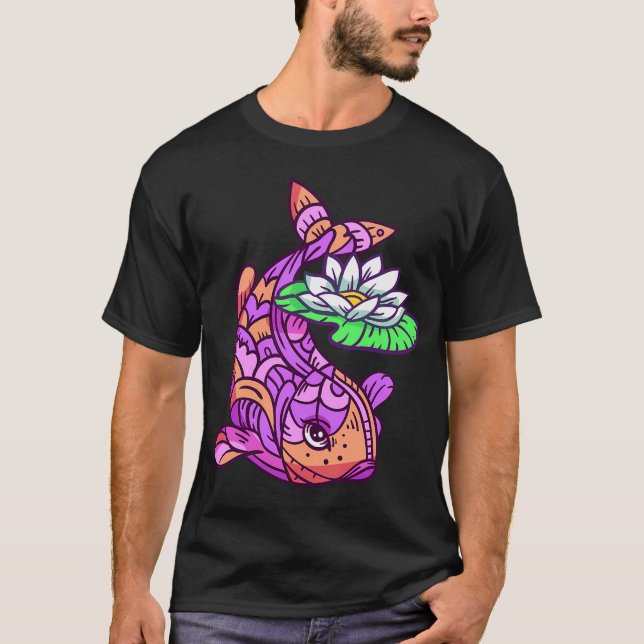 Färgrik fisk med vattenlilja t shirt (Framsida)