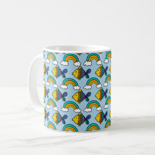 Färgrik fisk och regnbågskopp kaffemugg
