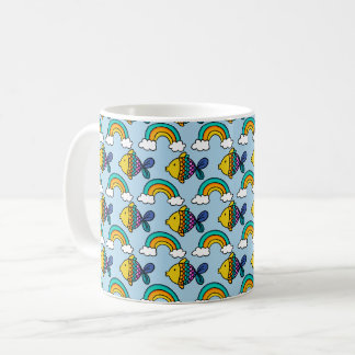 Färgrik fisk och regnbågskopp kaffemugg
