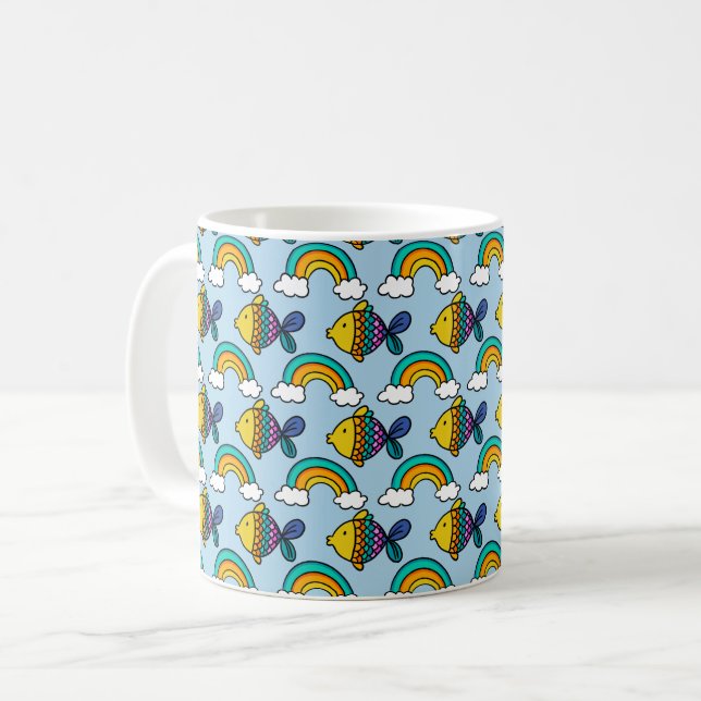 Färgrik fisk och regnbågskopp kaffemugg (Framsida vänster)