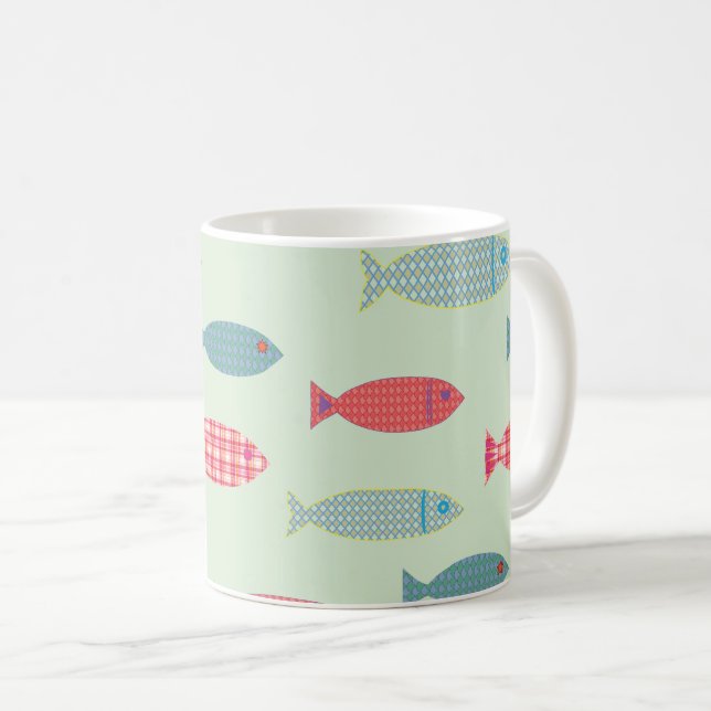 Färgrik fiskmönstrad kustnära kaffemugg (Framsida höger)
