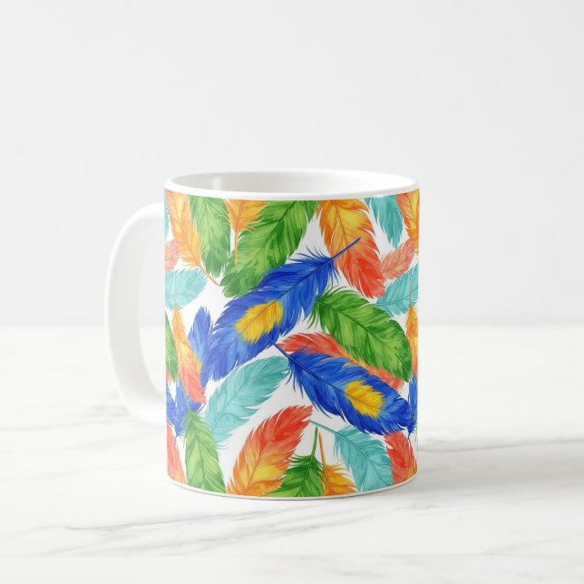 Färgrik fjädermönster — Akvarell abstrakt Kaffemugg (Framsida vänster)