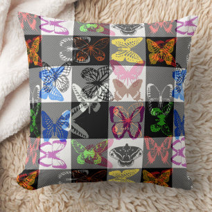 Färgrik fjäril1 Plaid Tartan Rutig Design Kudde
