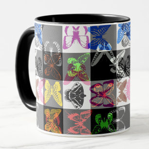 Färgrik fjäril Plaid Tartan Rutig Design Mugg