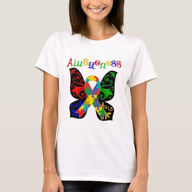 Färgrik fjärilsAutismmedvetenhet Tee Shirt (Framsida)