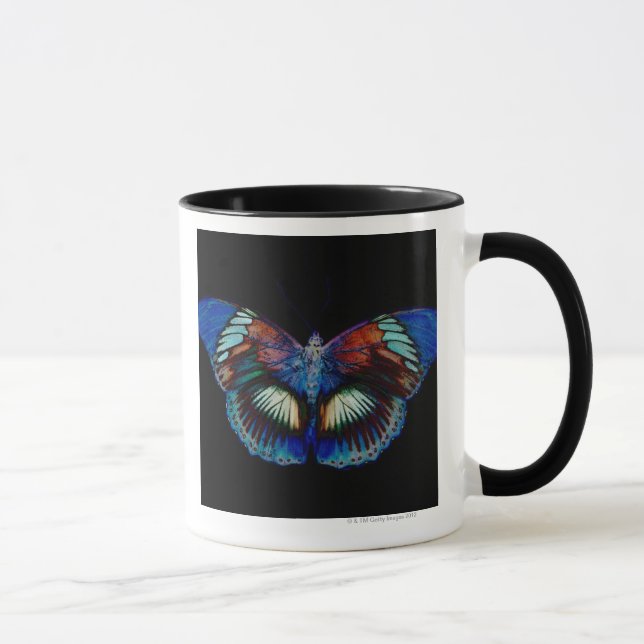 Färgrik fjärilsdesign mot svart bakgrund 2 mugg (Höger)