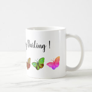 Färgrik fjärilstextmugg kaffemugg