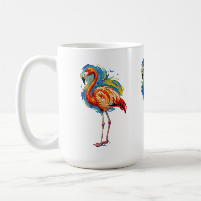 Färgrik Flamingo Abstrakt Penseldrag Fågelkonst Kaffemugg (Vänster)