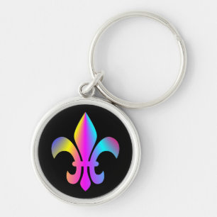 Färgrik Fleur de Lis Rund Silverfärgad Nyckelring
