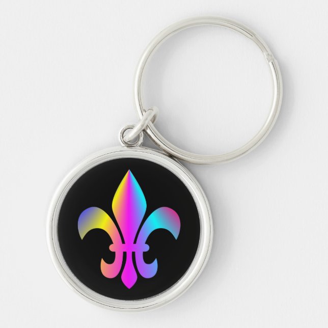 Färgrik Fleur de Lis Rund Silverfärgad Nyckelring (Framsidan)