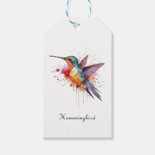 Färgrik Flykt, akvarell kolibri specialdesign Presentetikett