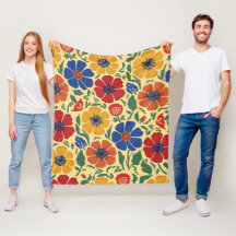 Färgrik Folk Art Blommig Mönster Flygtäcke