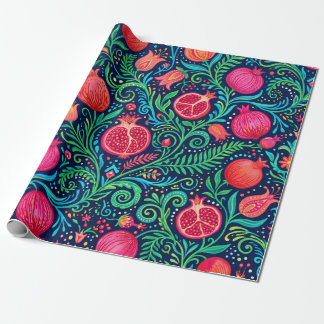 Färgrik folkkonstbotanisk mönster med granatäpple presentpapper