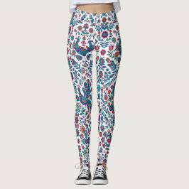 Färgrik Folklig Konst Blommig Fågelmönster Leggings