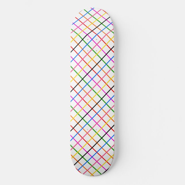 Färgrik fönsterrutemönsterdesign vit mini skateboard bräda 18,5 cm (Framsida)