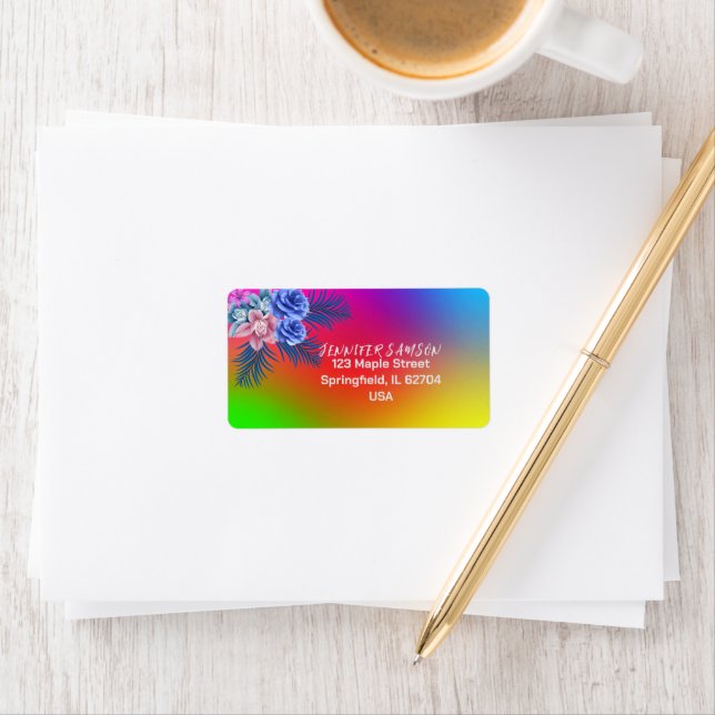 Färgrik Foral Ros Boho Modern Gradient Tropisk Adressetikett (Insitu)