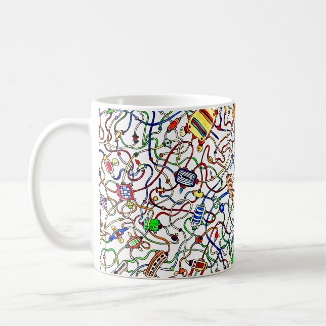 Färgrik Förvirrad Elkablar Tecknad Konst Kaffemugg (Vänster)