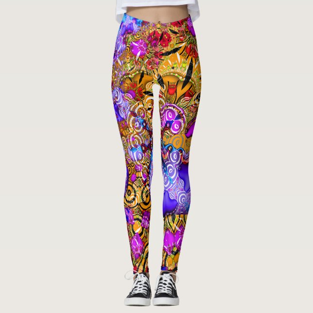 Färgrik Fractalsammelsurium Leggings (Framsida)