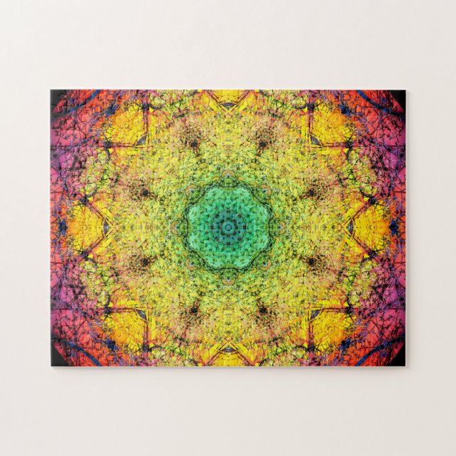 Färgrik Fraktal Avslappning Mandala Pussel (Horisontell)