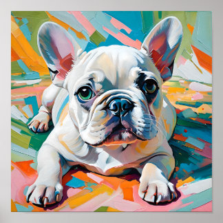 Färgrik fransk bulldoggsmålning – Abstrakt Pop Kon Poster