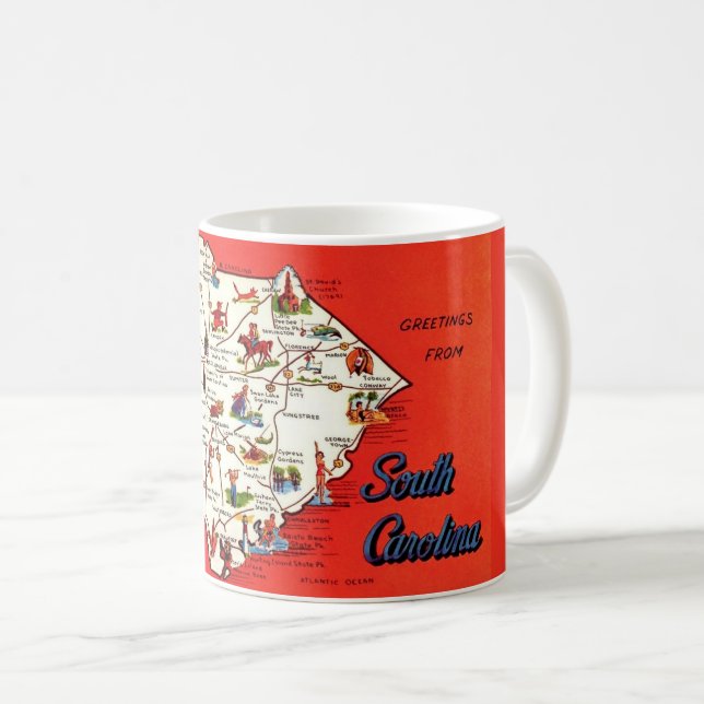 Färgrik gammal mugg med karta över South Carolina (Framsida höger)