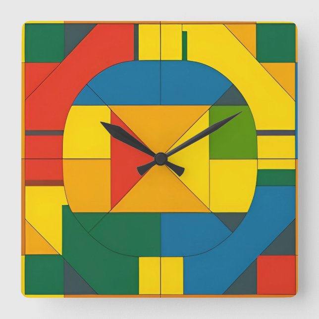 Färgrik geometrisk abstrakt design fyrkantig klocka (Framsida)