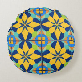Färgrik geometrisk abstrakt design rund kudde