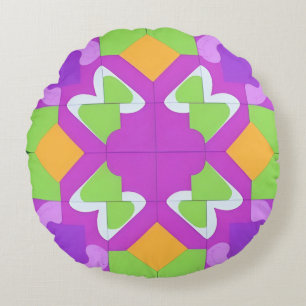 Färgrik geometrisk abstrakt design rund kudde