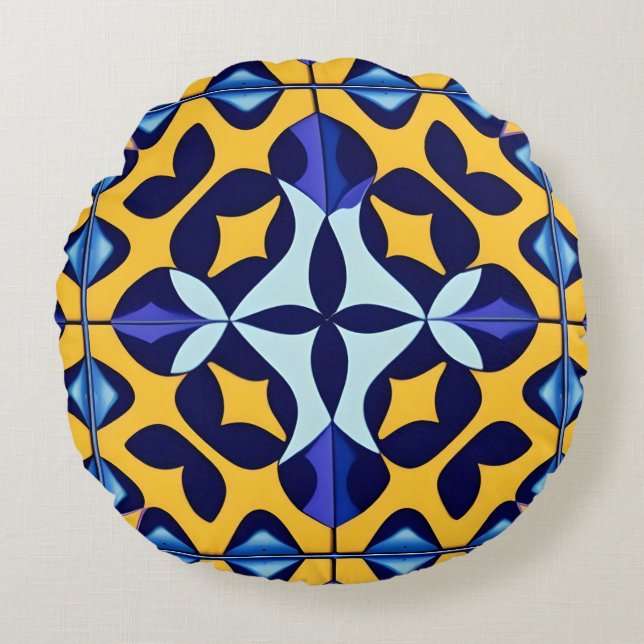 Färgrik geometrisk abstrakt design rund kudde (Framsidan)