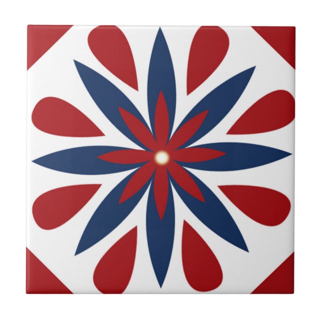 Färgrik geometrisk blommig mönster kakelplatta (Framsidan)