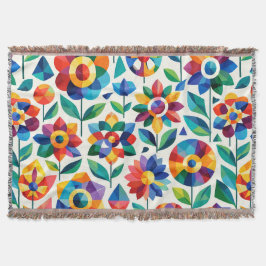 Färgrik geometrisk blommig mönster retro modern bl filt